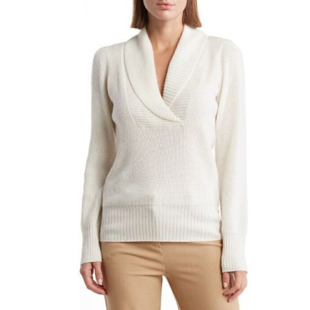 New Design History Women's Shawl Collar Cashmere Sweater in Snow Size XL